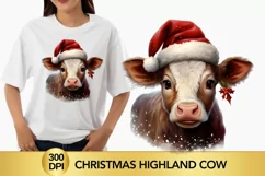Watercolor Christmas Highland Cow, Cow Sublimation Product Image 1