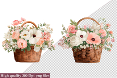 Watercolor Flower Basket Clipart, Flower Basket PNG Product Image 1