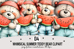 Whimsical Summer Teddy Bear Clipart Watercolor PNG Product Image 1