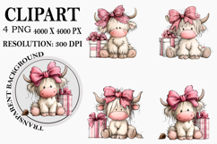 Christmas Highland Cow Clipart Watercolor PNG Product Image 1