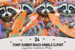 Funny Summer Beach Animals Clipart Watercolor PNG Product Image 1