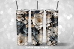 3D Black &amp; White Flowers Tumbler Sublimation Designs Product Image 4