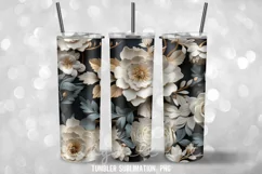 3D Black & White Flowers Tumbler Sublimation Designs Product Image 4