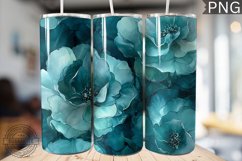 Teal Alcohol Ink Flower Tumbler Wrap -High Quality 300 Dpi Product Image 1