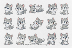15 Bundle Watercolor Cute Wolf Chibi Nigh Animal Wildlife Product Image 8