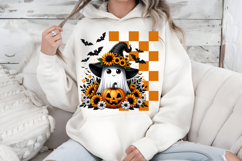 Cute Halloween Ghost PNG, Sunflower Pumpkin Sublimation Product Image 7