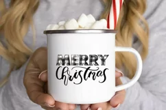 Merry Christmas | Buffalo Plaid Png | Black and White Product Image 1