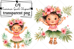 Whimsical Hawaiian Summer Girl Clipart Watercolor PNG Product Image 1