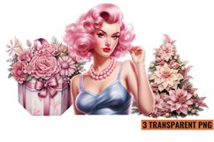 Watercolor Vintage Pin Up Christmas Girl Clipart , PNG Product Image 1