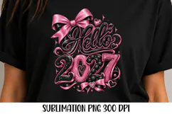 Hello 2027 Pink Black Bow PNG, Happy New Year 2027 Product Image 2