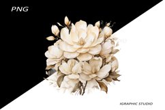 Watercolor Gold Magnolia Clipart, Wedding Flowers Clipart Product Image 1