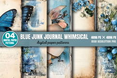 Blue Junk Journal Whimsical Patterns Background PNG Product Image 1