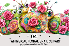 Whimsical Floral Snail Clipart Watercolor png Product Image 1