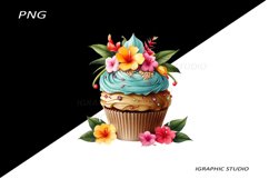 Tropical Floral Cupcake Clipart, Product Image 1
