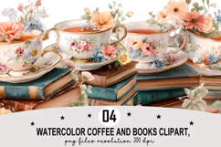 Watercolor Coffee and Books Clipart Watercolor Clipart png Product Image 1