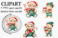 Christmas Teddy Bear Clipart Watercolor PNG Product Image 1