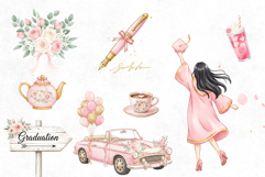 30 Watercolor Pink &amp; Gold Graduation Clipart Bundle | PNG Product Image 3
