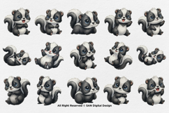 15 Bundle Watercolor Baby Skunk Stripe Forest Animal Kids Product Image 8