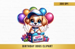 cute Birthday Dogs Clipart, Birthday Dogs sublimation Product Image 1