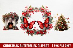 Watercolor Christmas Butterflies Clipart Product Image 1