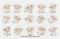 15 Bundle Watercolor Cute Sheep Farm Baby Lamb Kids Cute Product Image 8