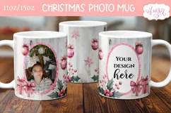 Pink Christmas photo mug wrap PNG Sublimation, festive mug Product Image 2