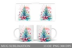 Christmas Tree Mug. Watercolor Christmas Mug Wrap Design Product Image 1