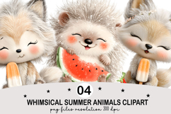 Whimsical Summer Animals Clipart Watercolor png Product Image 1