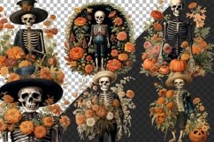 Halloween Vintage Skeleton Clipart, halloween Floral Clipart Product Image 3