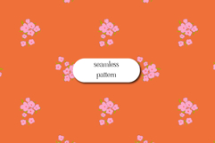 Seamless Pink Floral Pattern on Warm Orange Background Product Image 1