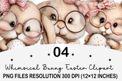 Whimsical Bunny Easter Clipart, Watercolor Easter Bunny PNG Product Image 1
