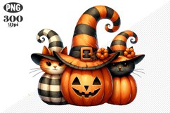 Halloween Cat And Pumpkin Sublimation - Clipart PNG Design Product Image 1