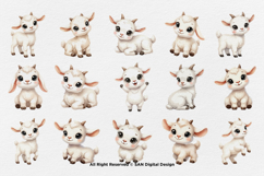 15 Bundle Watercolor Baby Goat Farm Sticker Kids Cartoon Art Product Image 8