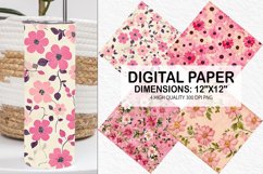 Pink Retro Flowers Digital Paper - Flowers Background Product Image 1