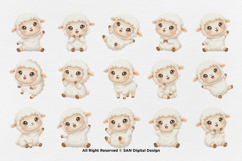 15 Bundle Watercolor Chibi Sheep Cute Farm Baby Lamb Kids Product Image 8