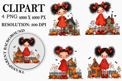 Whimsical Halloween Girl Clipart Watercolor PNG Product Image 1