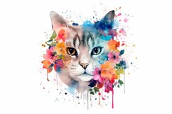 Watercolor Cats with flowers sublimation designs png bundle Product Image 9