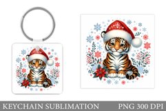 Christmas Tiger Keychain. Christmas Keychain Sublimation Product Image 1