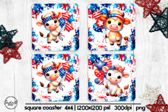 Patriotic cow square coaster sublimation Product Image 1