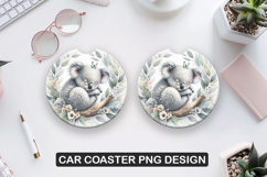 Floral Bunny Car Coaster Sublimation |Animal Coaster PNG Product Image 1