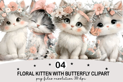Floral Kitten with Butterfly Clipart Watercolor png Product Image 1