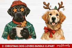 2 Christmas Dog Lovers Clipart | Festive Holiday Puppy PNG Product Image 1