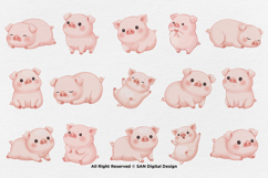 15 Bundle Watercolor Chubby Pig Pink Lazy Cute Hog Farm Product Image 8