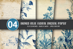 Indigo Blue Floral Digital Paper Product Image 1