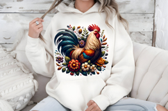 Folk Art Rooster PNG, Rustic Farmhouse Floral Sublimation Product Image 7