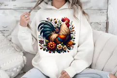 Folk Art Rooster PNG, Rustic Farmhouse Floral Sublimation Product Image 7