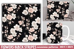 Flowers Black Stripes Digital Paper Product Image 1
