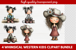 4 Whimsical Western Kids Clipart | Cute Cowboy &amp; Cowgirl PNG Product Image 1