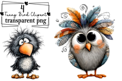 Whimsical Funny Bird Clipart Watercolor PNG Product Image 1