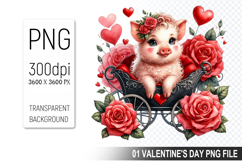 Valentine&#039;s Cute Pig Clipart PNG, Pig Graphic For Crafts Product Image 1